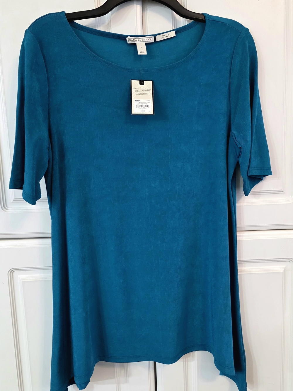 ❤️ Dana Buchman Short Sleeve Scoop Neck Tunic Top in Gorgeous Teal Size L